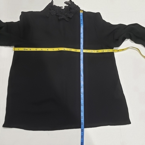 Zara Basic High Neck Ballon sleeves sheer Blact Top Size Small - Picture 8 of 13